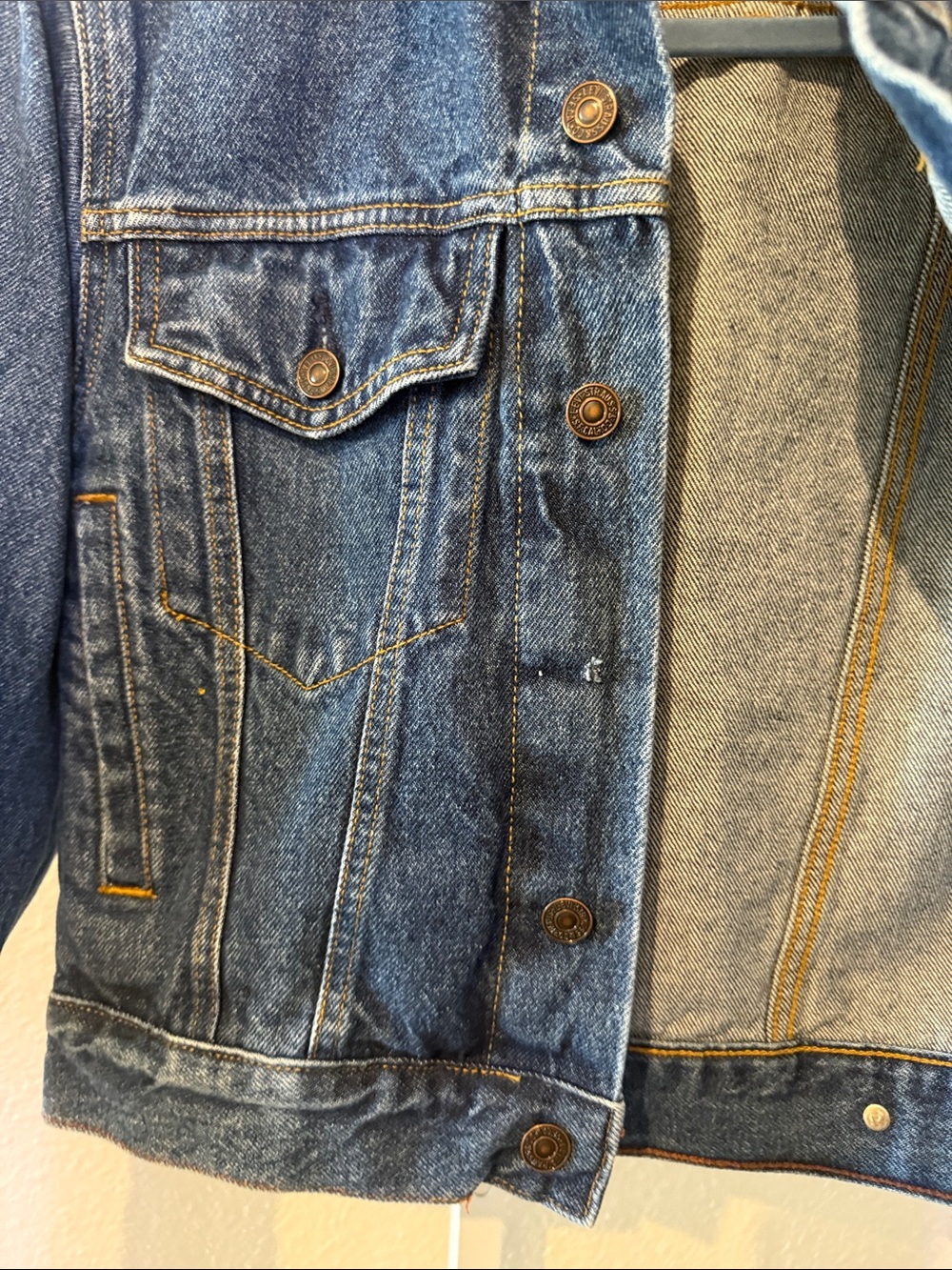 Levi Strauss Signature Vintage Classic Blue Denim Jacket with Tan Stitching S - Picture 6 of 8